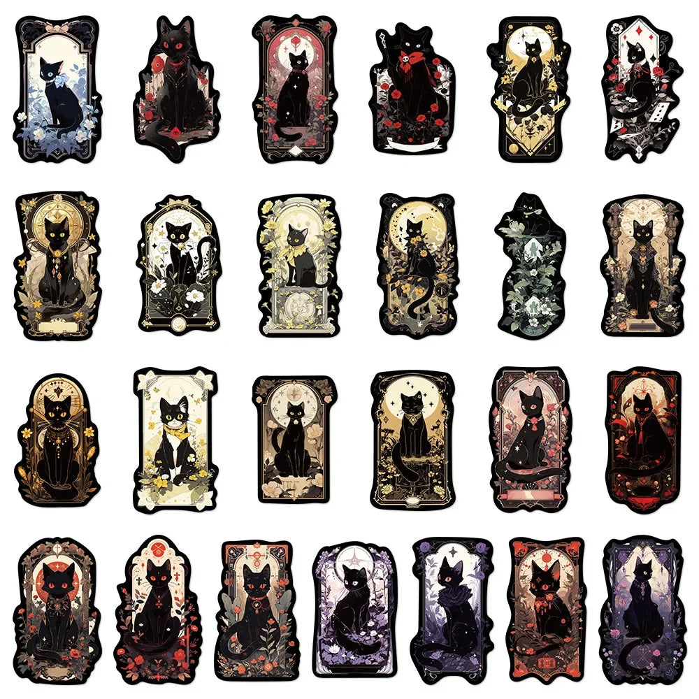 10/50PCS Dark Gothic Black Cat Tarot Aesthetic Waterproof Decals