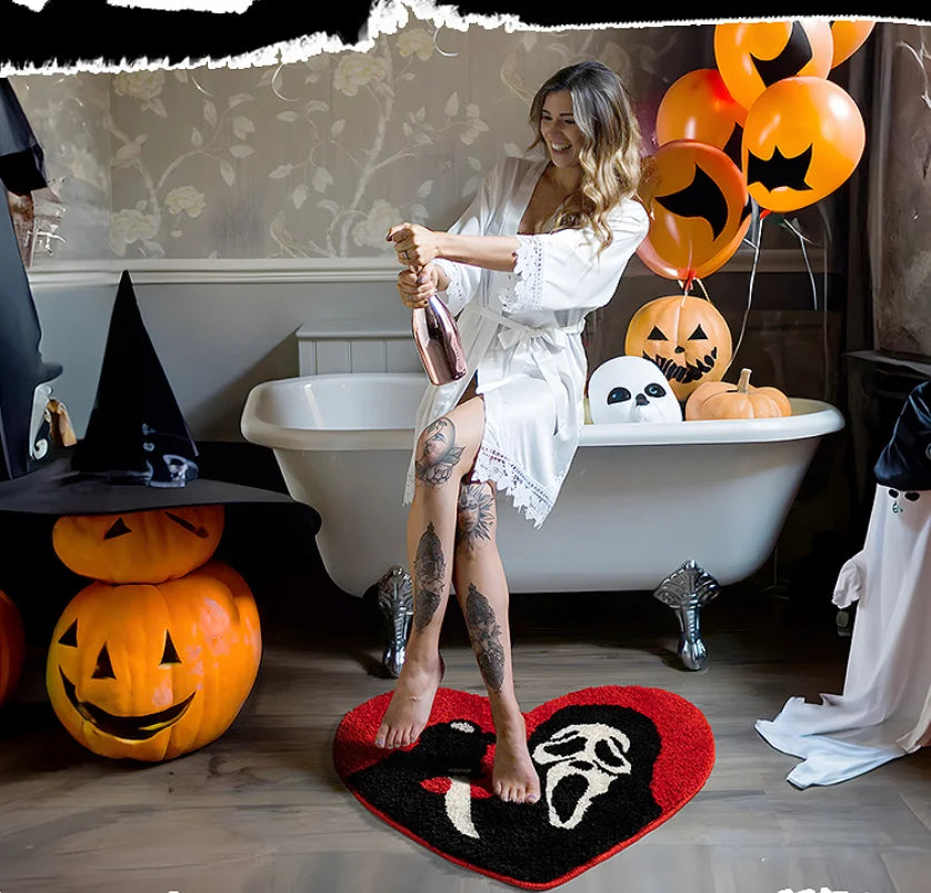 Halloween Absorbent Bath Mat | Black Red Non-Slip Gothic Soft Fluffy Carpet | Washable Cartoon Rug