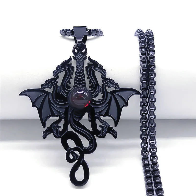 Gothic Witchy Dragon Stainless Steel Pendant Necklace