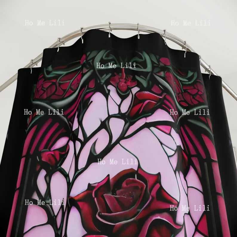 Gothic Stained Glass Rose Shower Curtain - Halloween Spooky Decor for a Haunted Bathroom