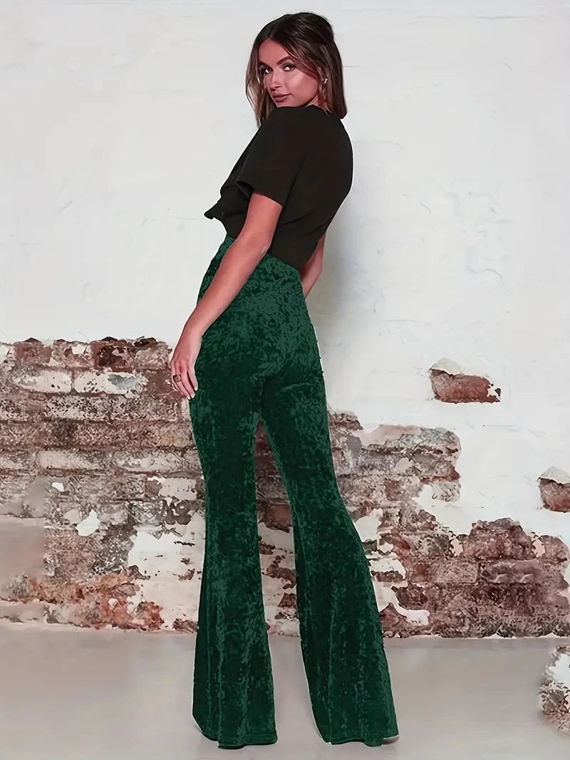New Style High-Waisted Velvet Boot-Cut Pants for Women | Casual Wide-Leg Pants