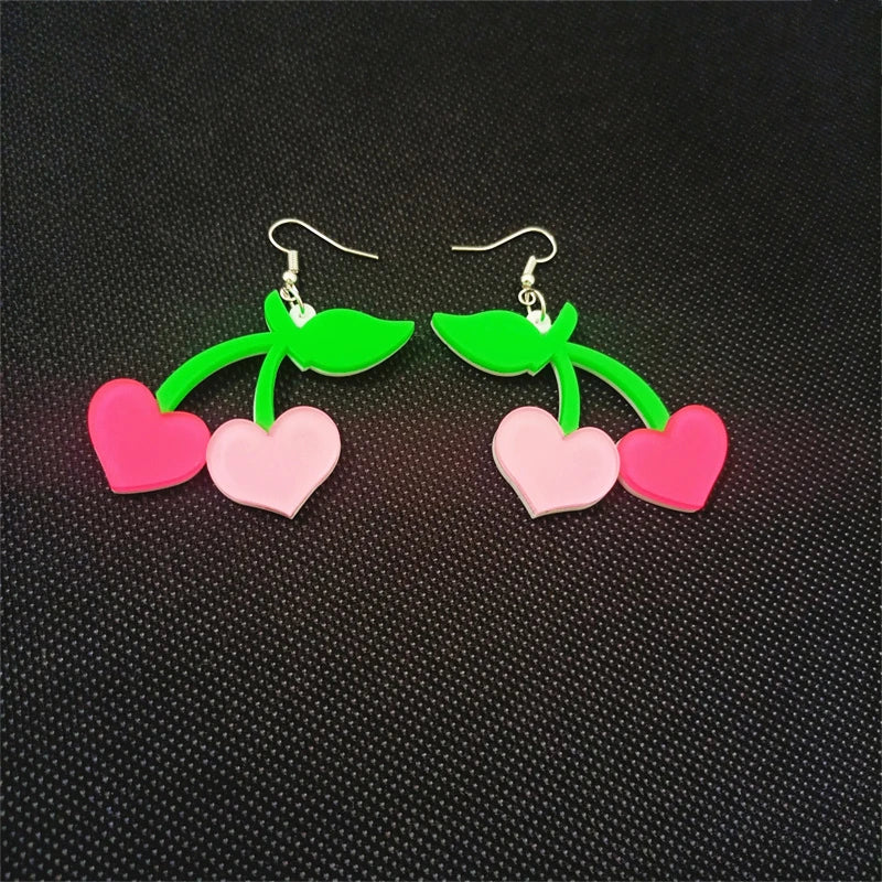 KUGUYS Summer Fruit Peach Heart Dangle Earrings | Hot Pink Acrylic Novelty Jewelry Accessories for Women