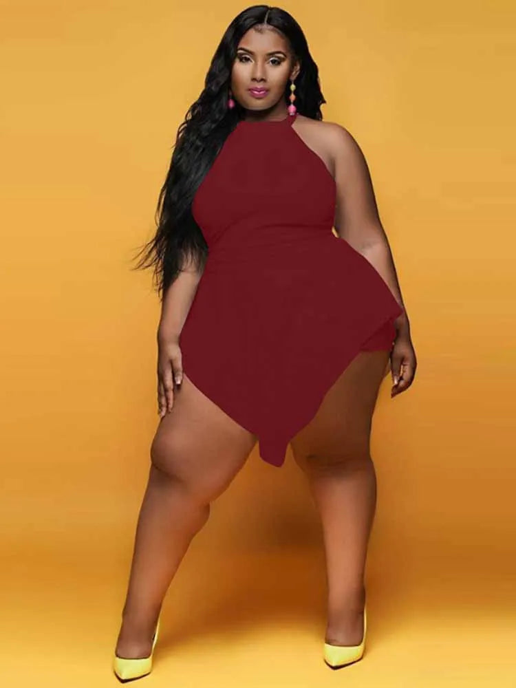 Summer Plus Size Halter Jumpsuit – Sleeveless Sexy Shorts Jumpsuit for Women, Streetwear Clubwear