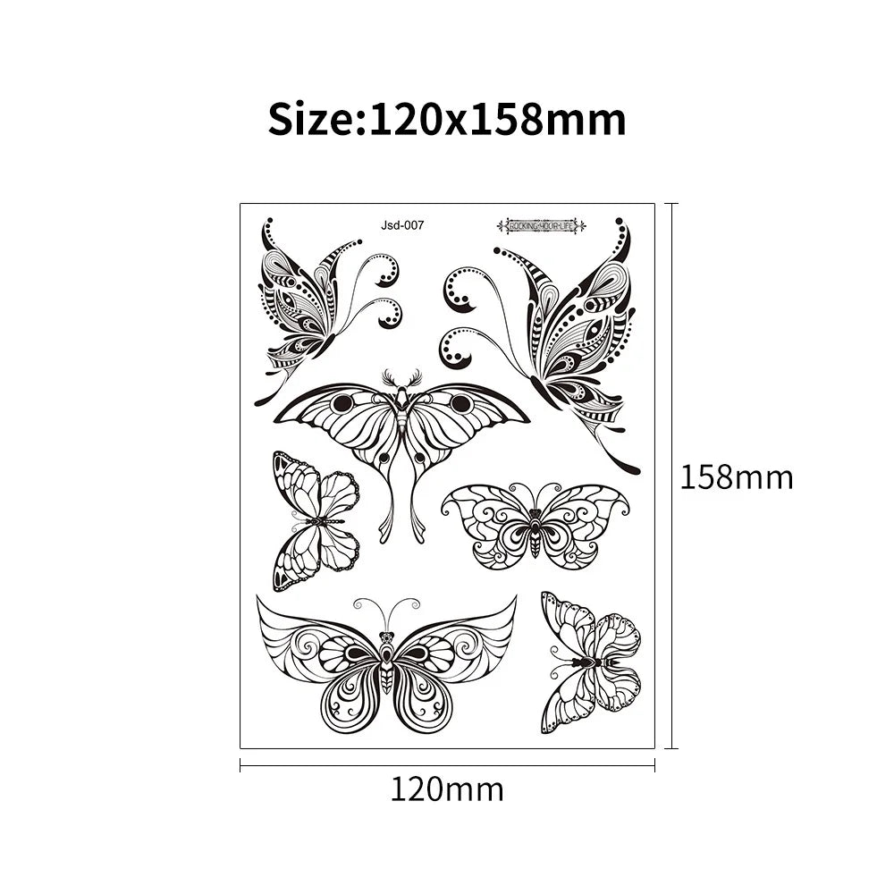 Adult Black Temporary Tattoo – Butterfly Mandala Flower Waterproof Body Art Sticker for Face & Makeup