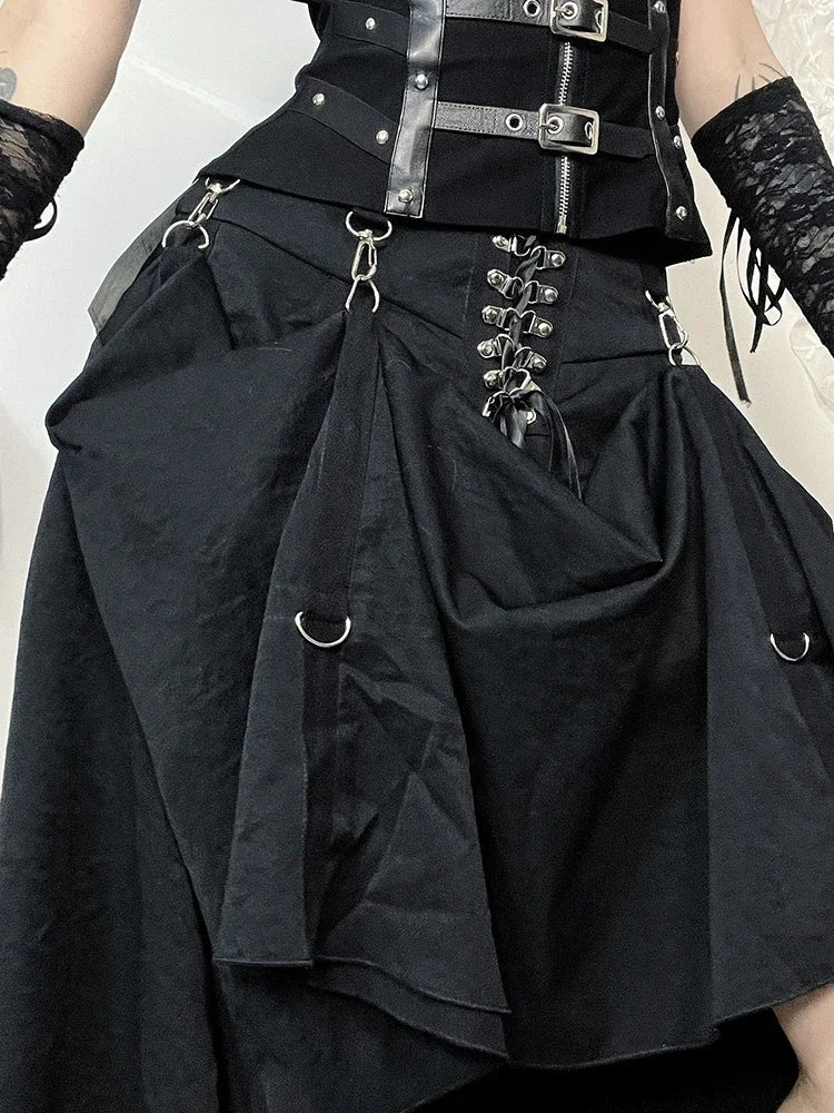 AltGoth Streetwear Gothic Skirt for Women, Harajuku Emo Alternative Grunge High Waist Bandage A-line Y2K E-girl Indie Clothes