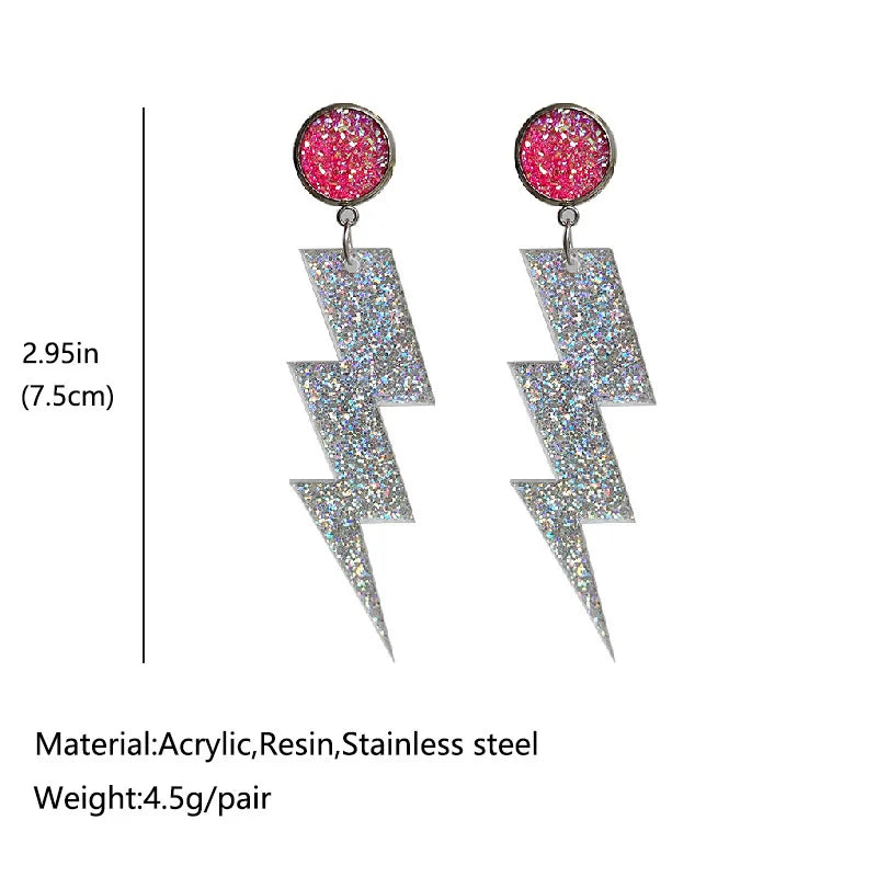 New Bohemian Earrings Fashion Lightning Earrings Trend Sparkling Powder Laser Stainless Steel Needle Stud Acrylic Earrings Gift