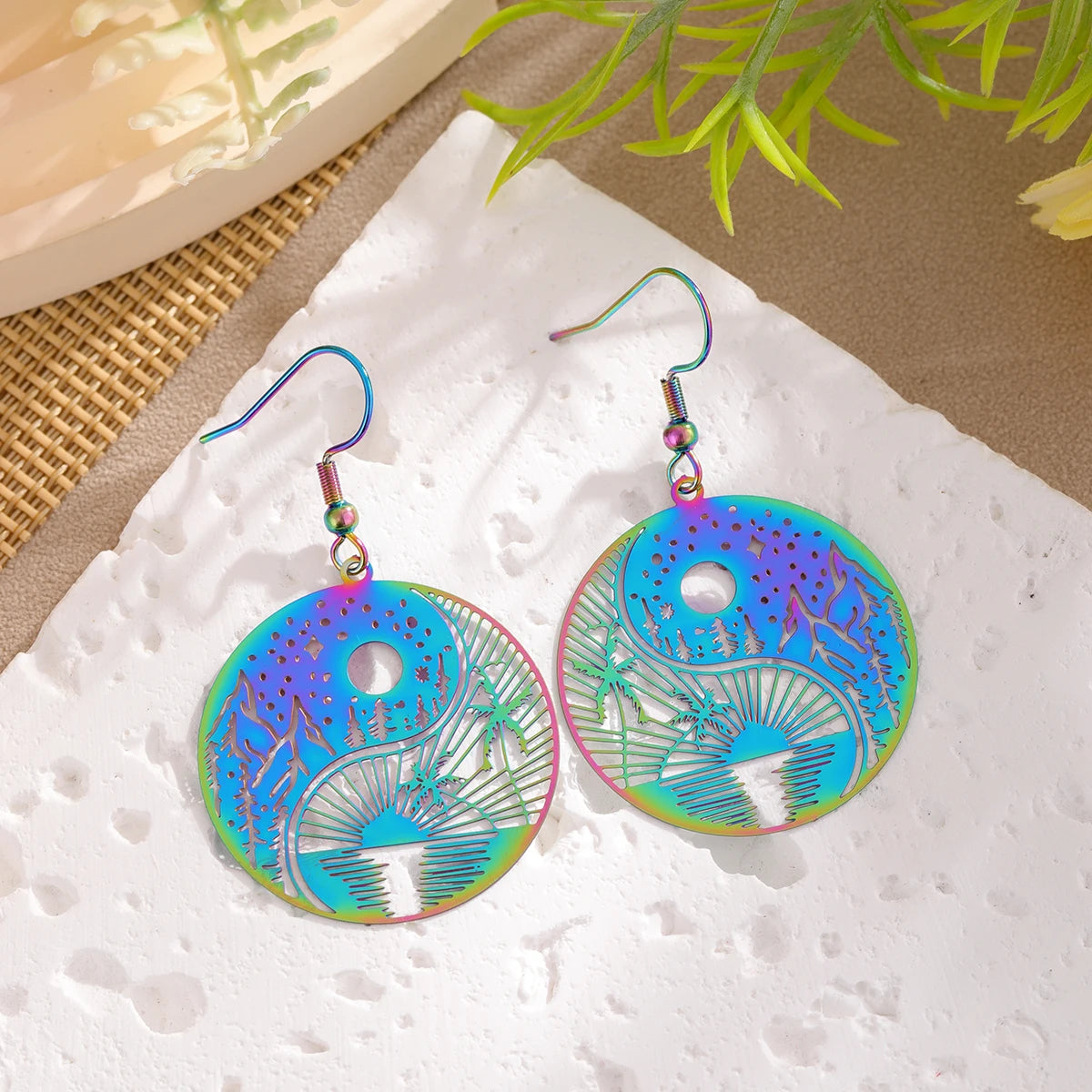 1 Piece Fashion Colorful Tai Chi Stainless Steel Earrings – Ideal Gift Jewelry