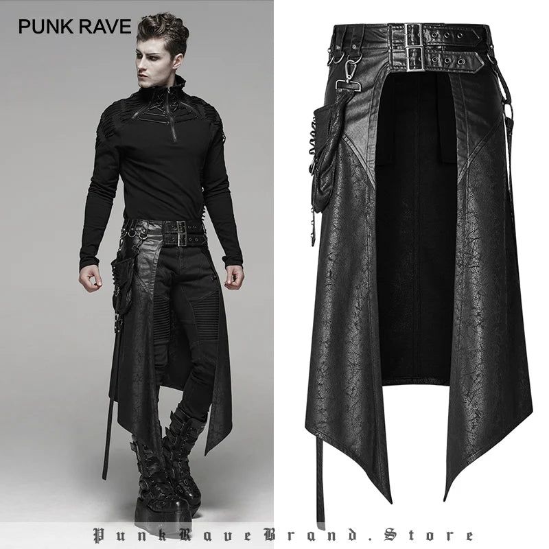 PUNK RAVE Men's Punk Removable Side Stereo Pocket Half Skirt Stage Performance Party Club Cosplay Men  Pants