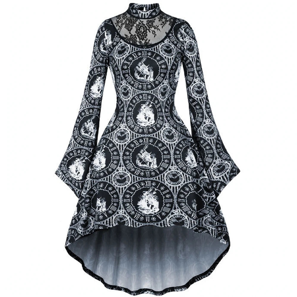 2024 Halloween Gothic Dress – Women's Vintage Round Collar Wrapped Swing Rockabilly Pin-Up Retro Dress