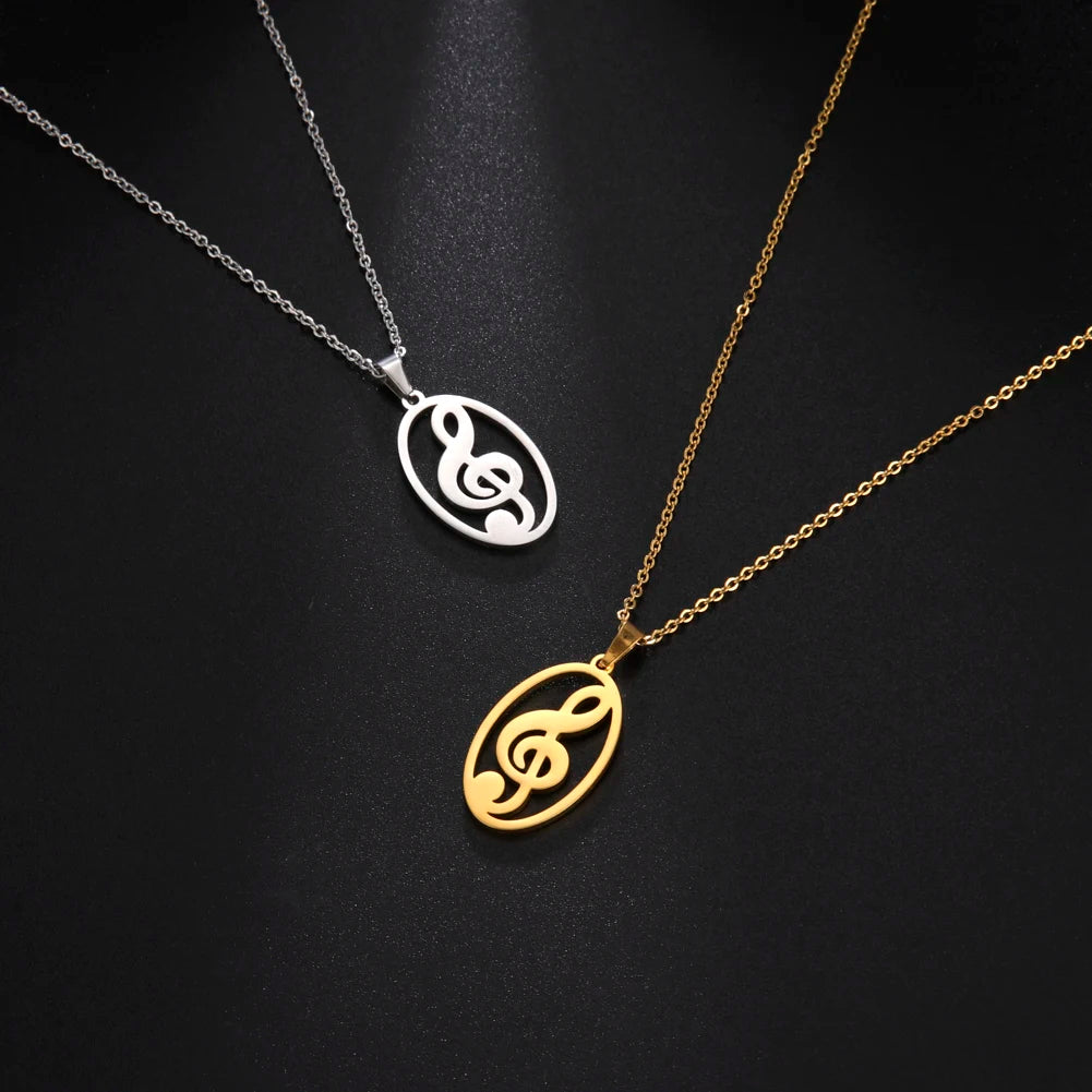 Heart Music Note Treble Necklace - Fishhook Design, Musical Symbol G Clef Chain, Stainless Steel Pendant, Perfect Gift Jewelry