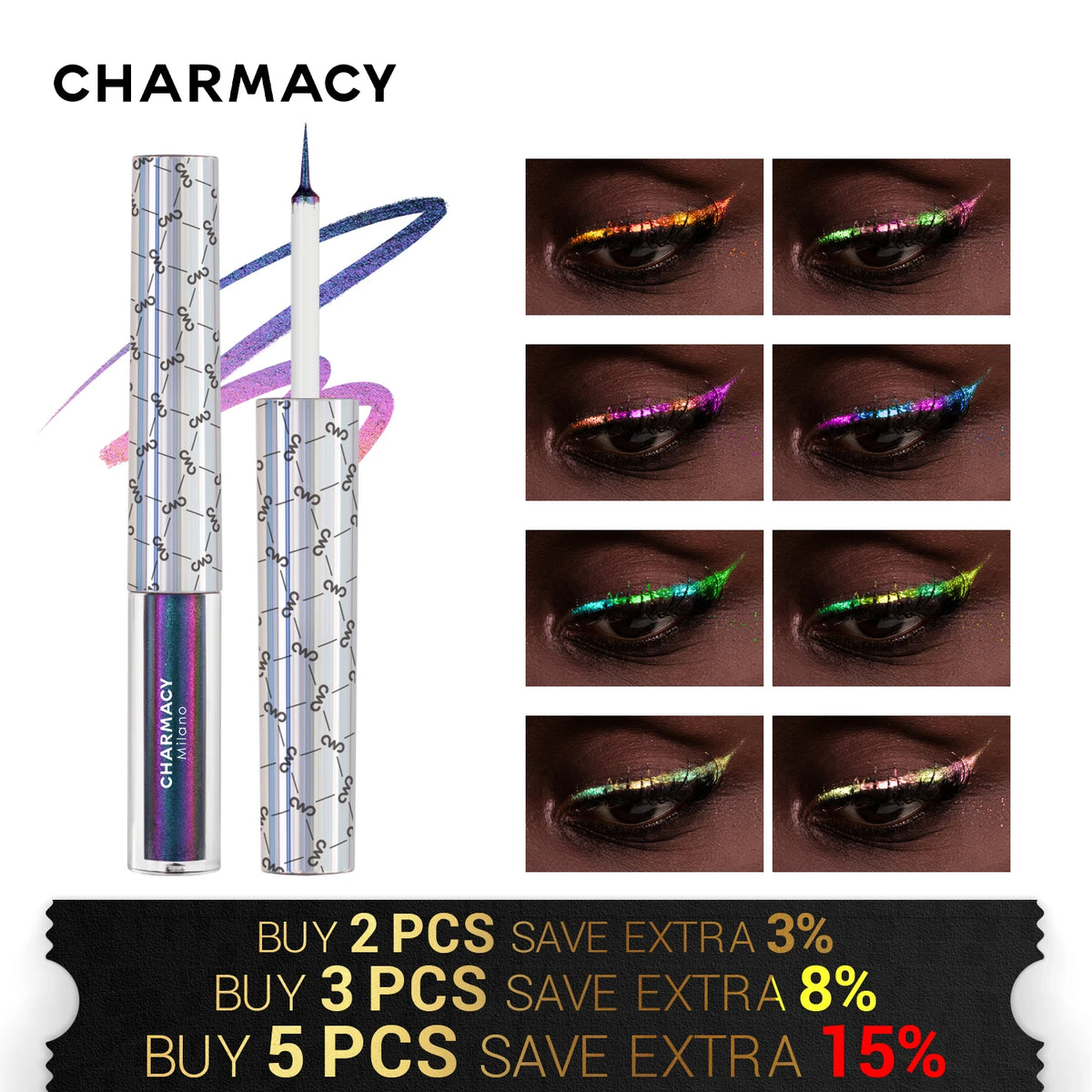 CHARMACY New 8 Color Duochrome Eyeliner Set High Pigment Glitter Eyeliner Set Waterproof Liquid Eye Liner For Women Cosmetics