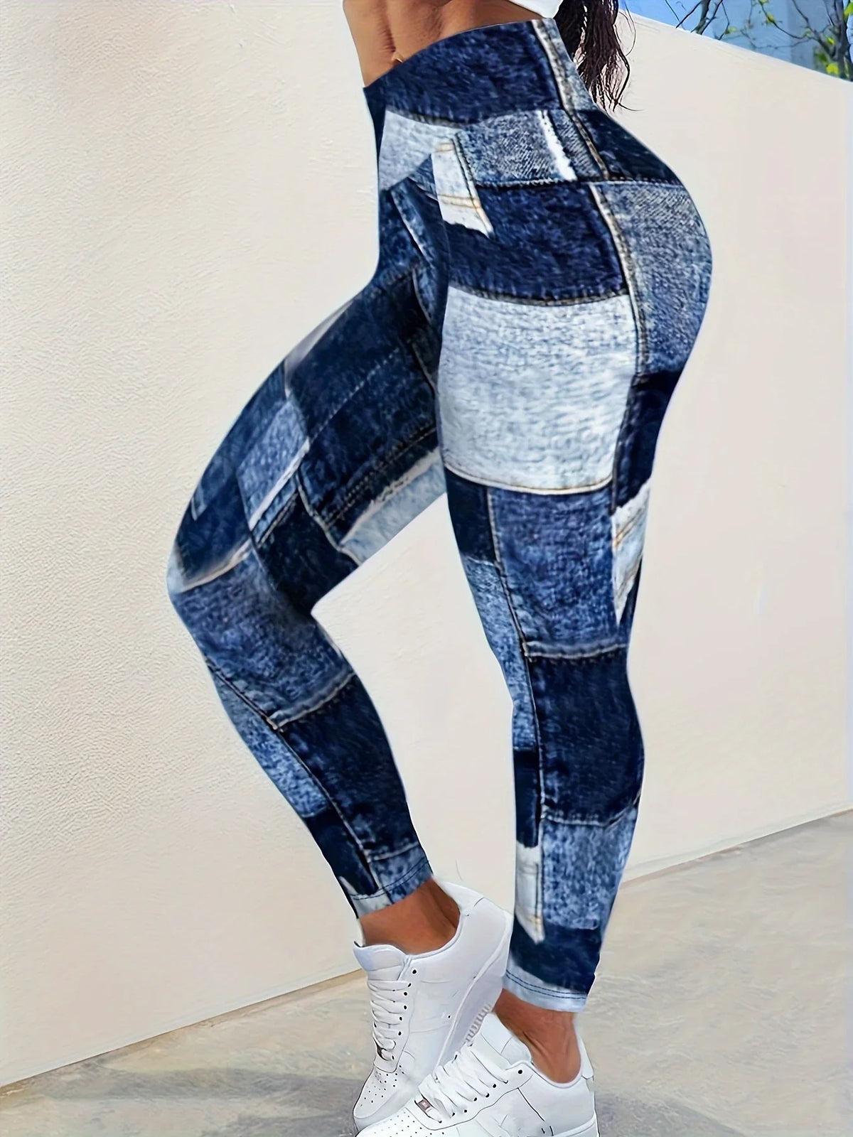 Women’s Plus-Size Printed Plaid Spliced Yoga Leggings - High-Waisted Slim Exercise Pants