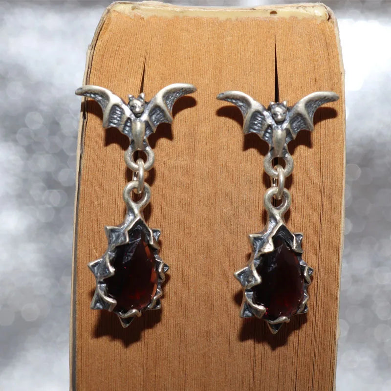 Fashion Exquisite Luxury Red Crystal Stone Pendant Earrings | Horror Ladies Gothic Vampire Bat Earrings | Gift