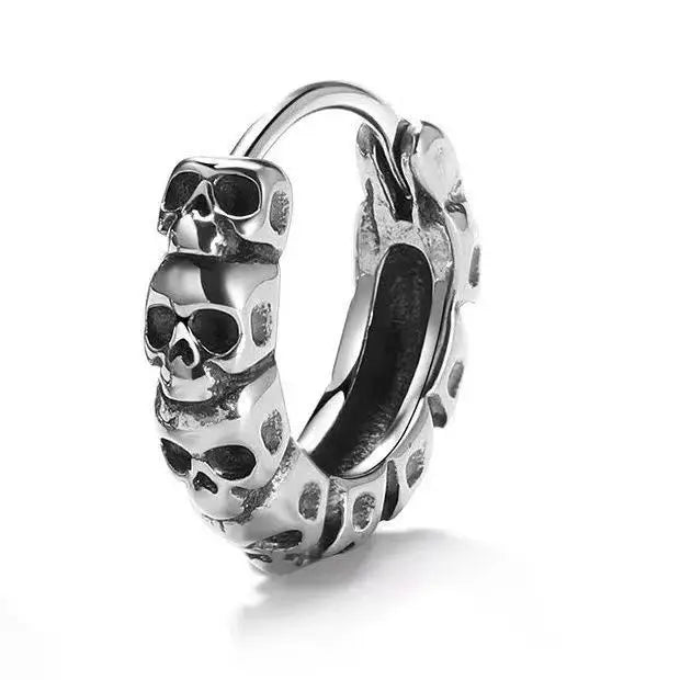 Gothic Full Skull Hoop Earrings – Hypoallergenic Men's Cool Punk Rock Trend Jewelry