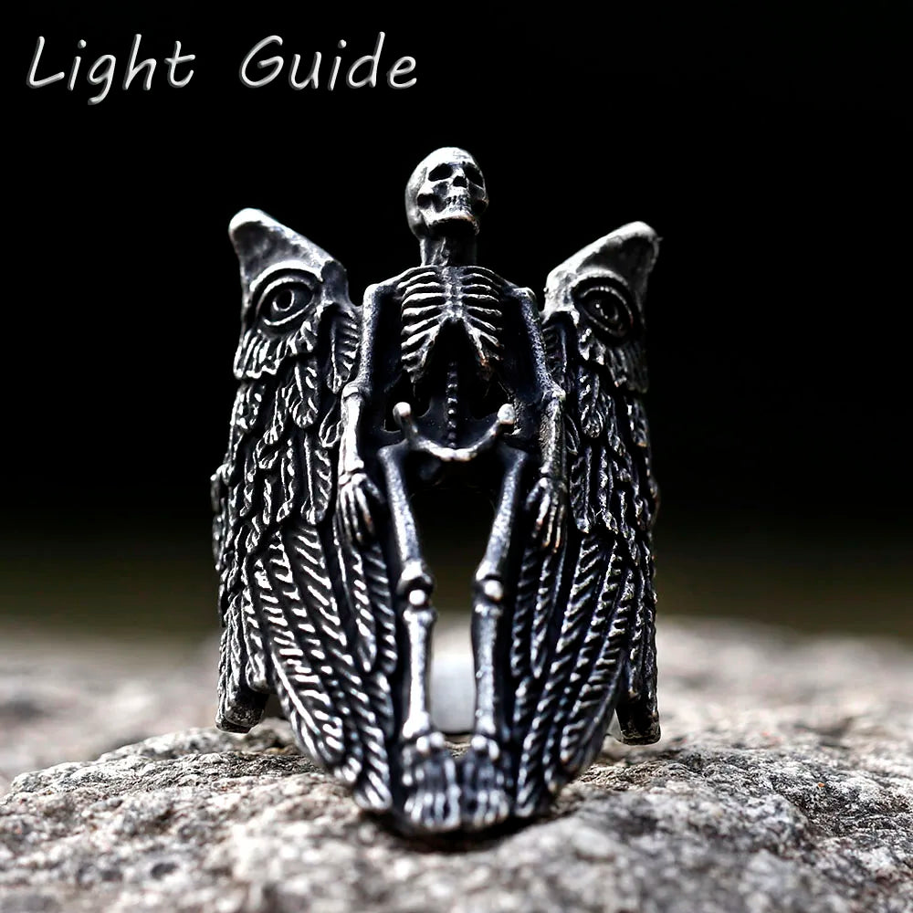 Men's 316L Stainless Steel Angel Wing Skull Ring - Vintage Aegishjalmur Jewelry Gift