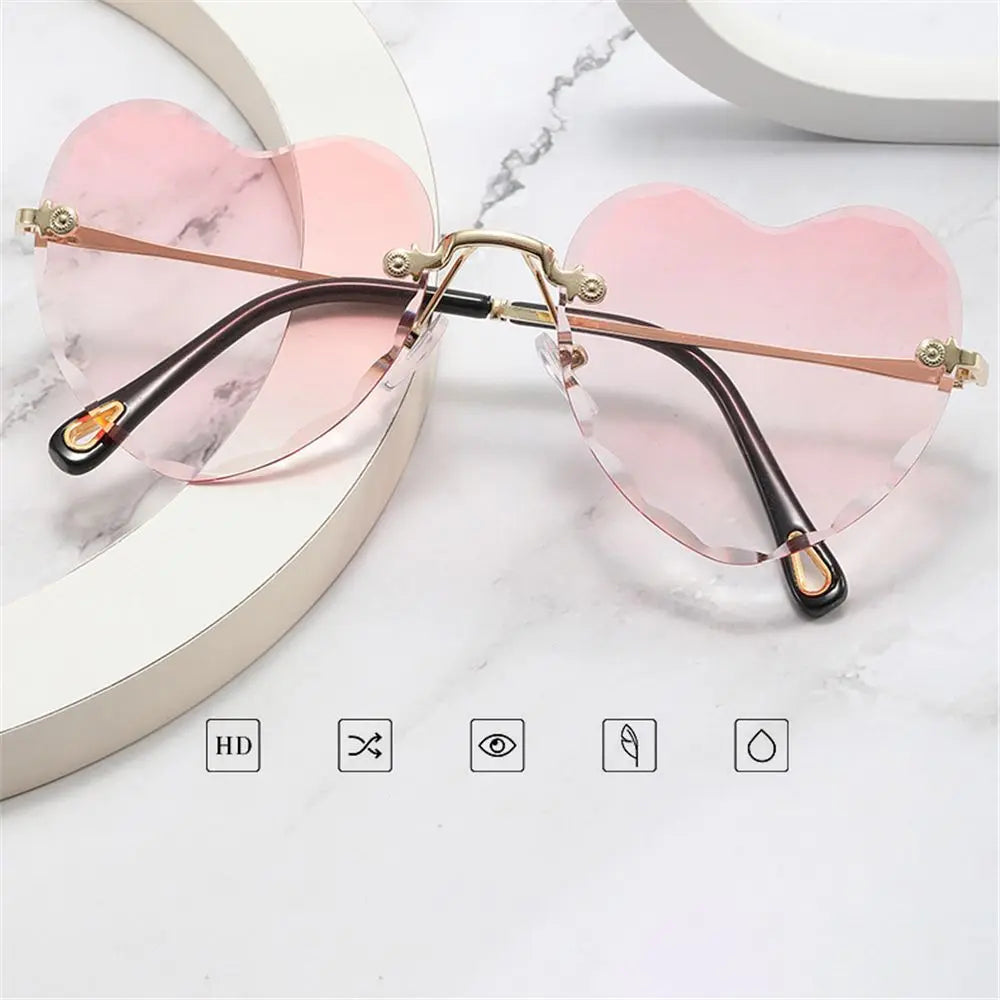 Heart-Shaped Rimless Sunglasses - Thin Metal Frame with Gradient Lens, Love Heart Design, UV400 Eyewear for Women