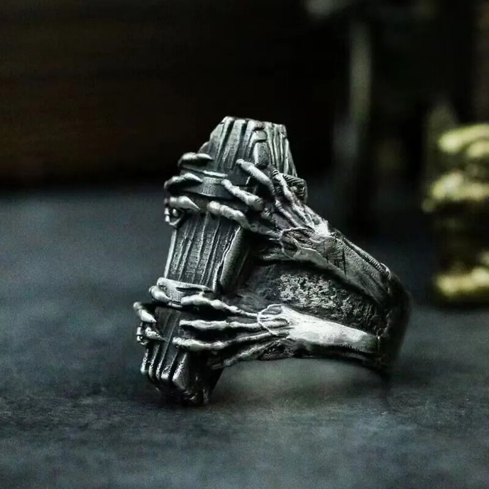 Classic Vintage Coffin Ghost Claw Vampire Devil Ring - Men's Adjustable Goth Punk Hip Hop Jewelry, Party Favors