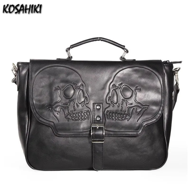 High-Capacity Vintage Gothic Skull Shoulder Bag | Women's Punk Fashion Handbag 2024 | Streetwear Grunge Crossbody Bag Y2K Aesthetic