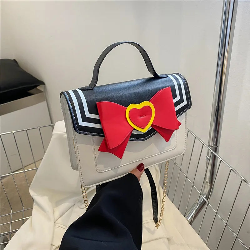 Women's Small Square Messenger Bag - Cute Japanese School Uniform Design with Bowknot, Crossbody Shoulder Bag for Girls