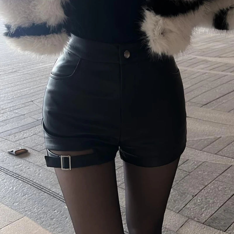 Gothic High Waist Pu Leather Shorts - Sexy Autumn/Winter Tight Fit, Street Fashion Y2K Hot Pop Girl Style