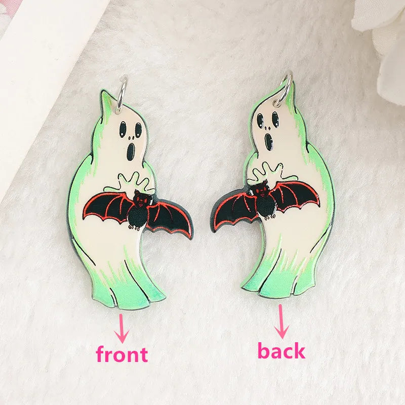 1Pair Halloween Drop Earring Creative Acrylic Bat Ghost  Jewelry For Woman Girl Holiday Birthday Gift