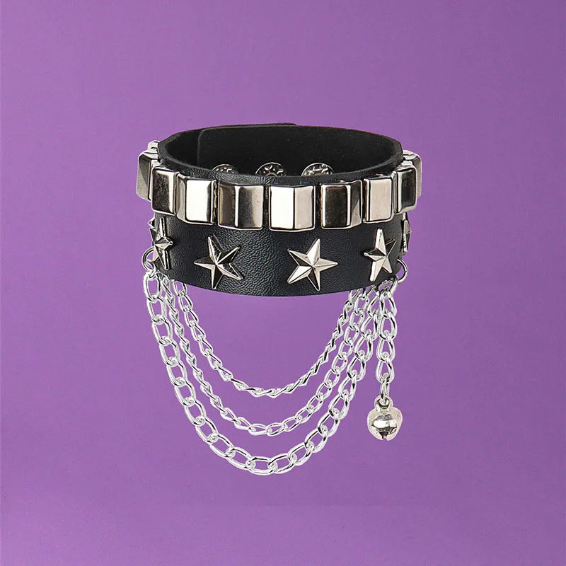 Punk Rivet Star PU Leather Bracelet Goth Rocker Jewelry