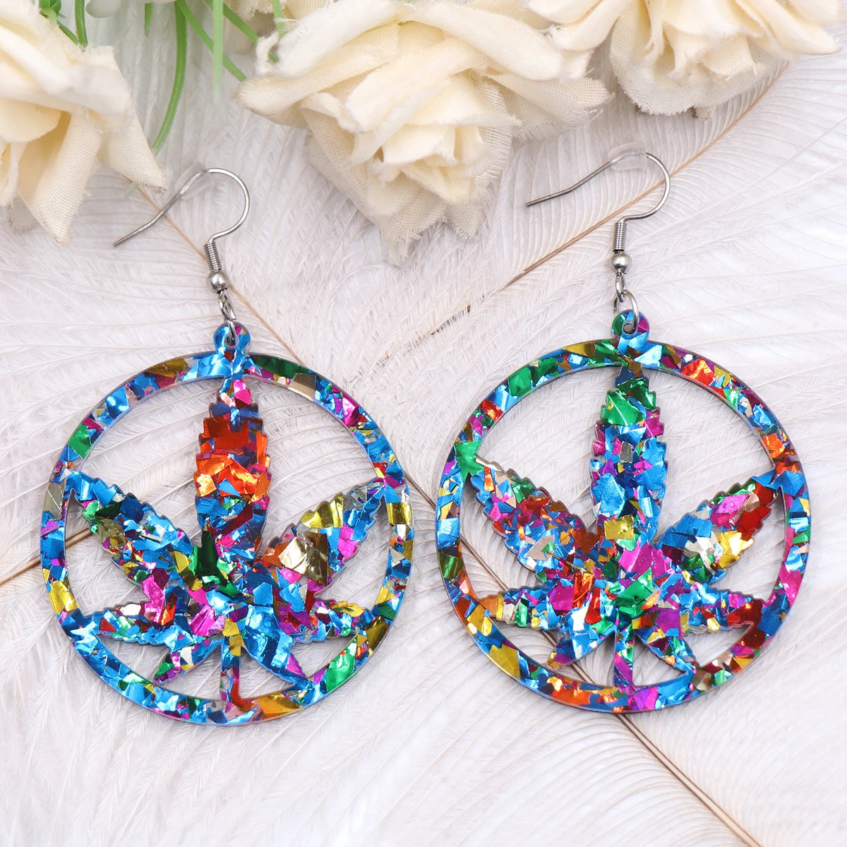 1 Pair New Product: Trendy Acrylic Plant Leaf Earrings - Stylish Jewelry for Women