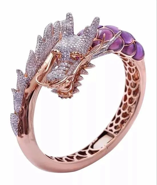 Exquisite Rose Gold Dragon Ring for Women | Trendy Metal Inlaid White Stone Wedding Engagement Jewelry