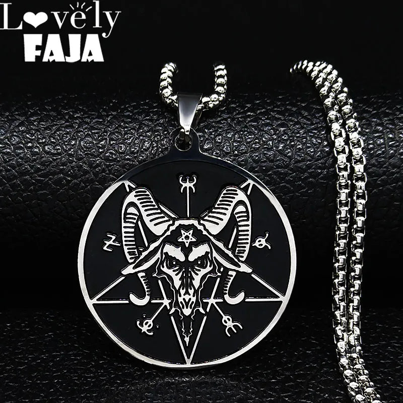 2024 Fashion Sheep Head Satan Stainless Steel Necklaces Men Black Enamel Necklace Chain Jewelry Gift Jewelry bisuteria N7524S03