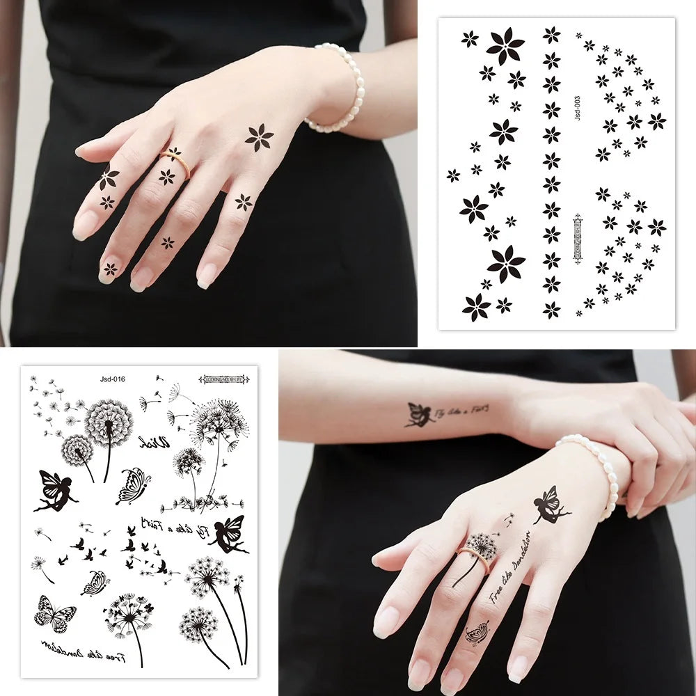 Adult Black Temporary Tattoo – Butterfly Mandala Flower Waterproof Body Art Sticker for Face & Makeup