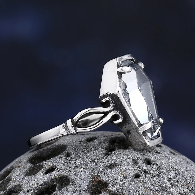 2023 Gothic Coffin Ring with Flower and Glass - Fashion Gift for Men and Women