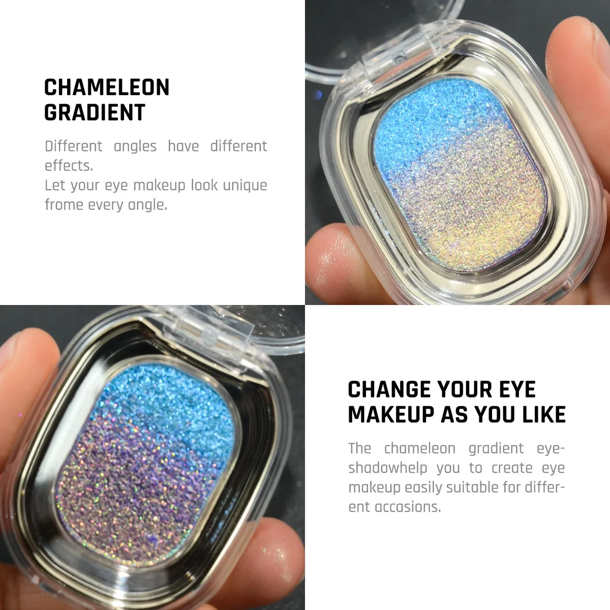 CHARMACY Multichrome Glitter Eyeshadow Palette – High Pigmented, Color-Shifting Metallic Shimmer Eyeshadow