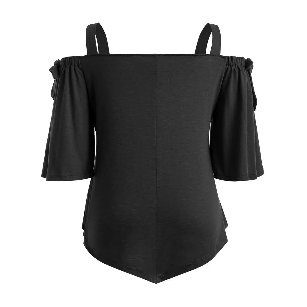 Versatile Plus Size Asymmetric Cold Shoulder Top - Bow Blouse for Fashionable Women