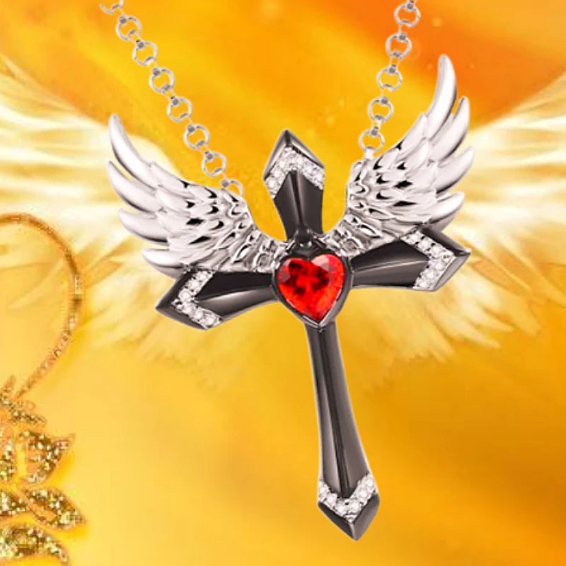 Classic Fashion Angel Wings Pendant Necklace - Elegant Cross Guardian Jewelry Accessory, Perfect for Anniversary Parties and Banquets, Ideal as Gifts