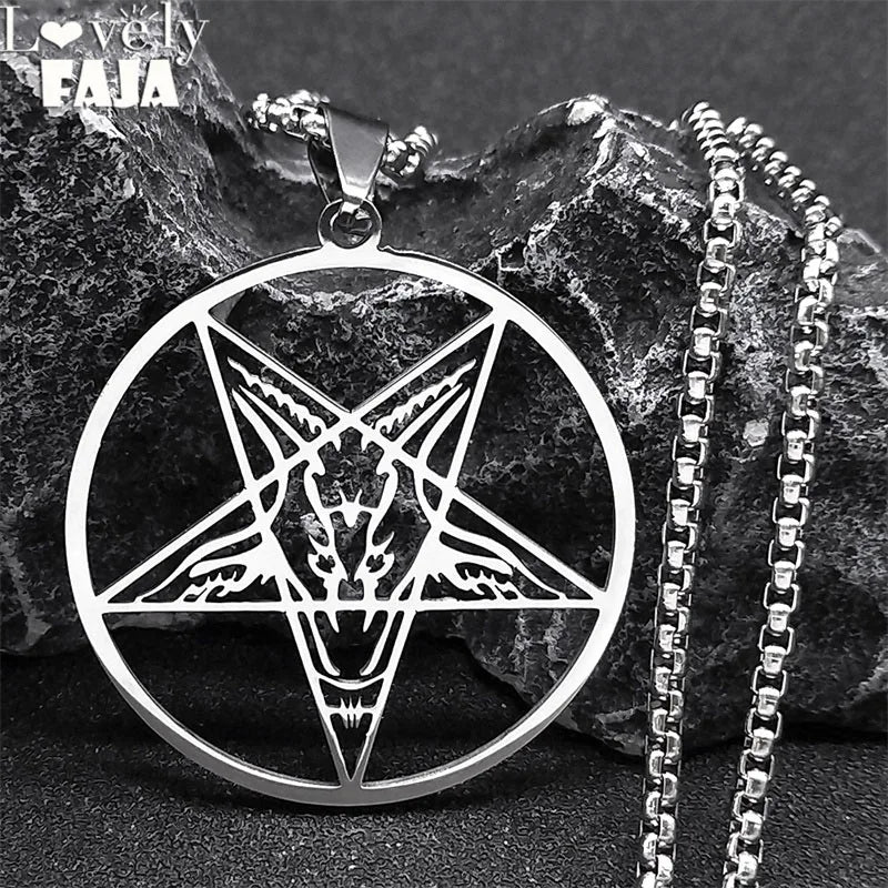 Large Talisman Baphomet Stainless Steel Necklace: Gothic Pagan Pentagram Pendant, Symbolizing Mystical Power, Goat Jewelry Amulet Embracing Dark Aesthetics