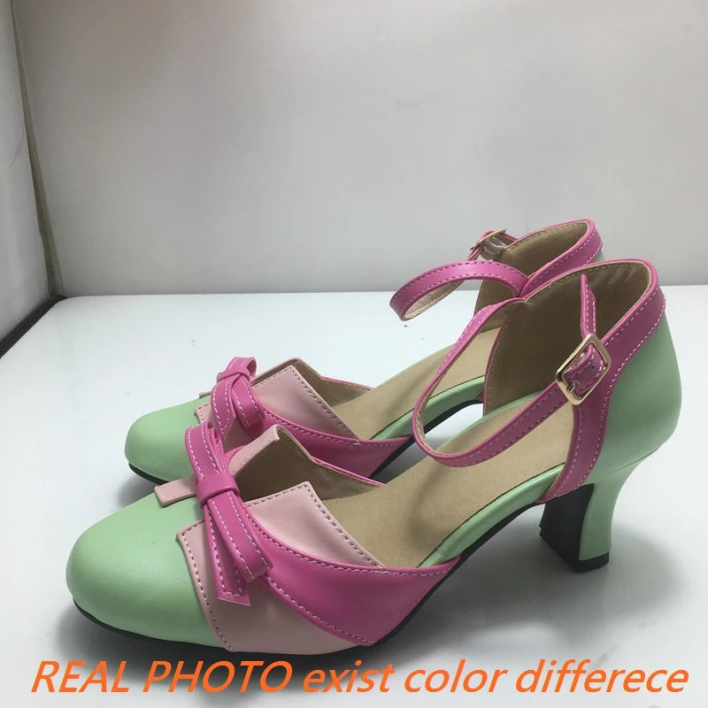 Girseaby Sweet Round Toe Small Heels Pumps 6cm - Mixed Color Spring Dating Shoes