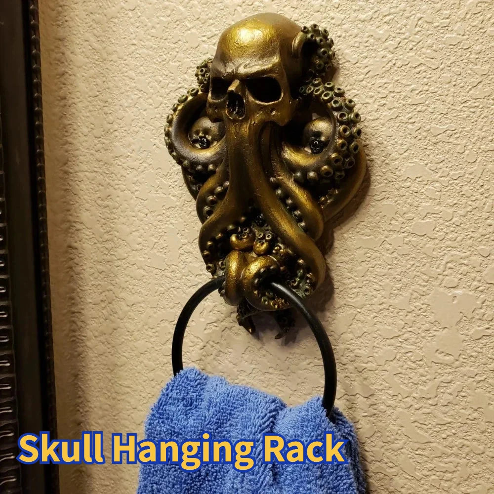 Octopus Skull Door Knocker – Unique Gothic Resin Handicraft for Home, Outdoor Garden Decor, and Towel Hanging Rack