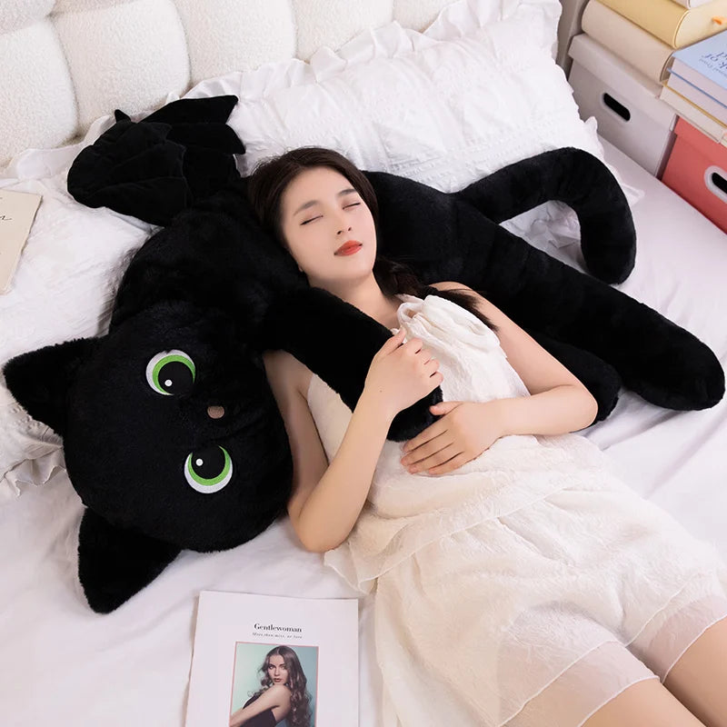 40/70/110CM Cartoon Black Cat with Wings Pillow – Evil Kitten Halloween Doll Cushion, Special-Shaped Sleeping Gift