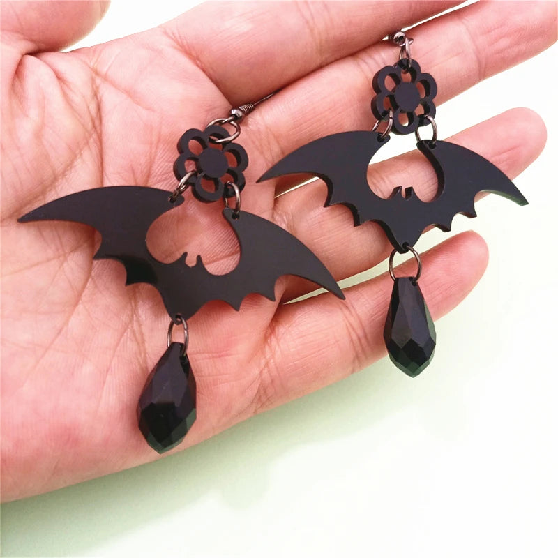 KUGUYS Halloween Black Bat Drop Earrings for Women Party Acrylic Jewelry Accessories