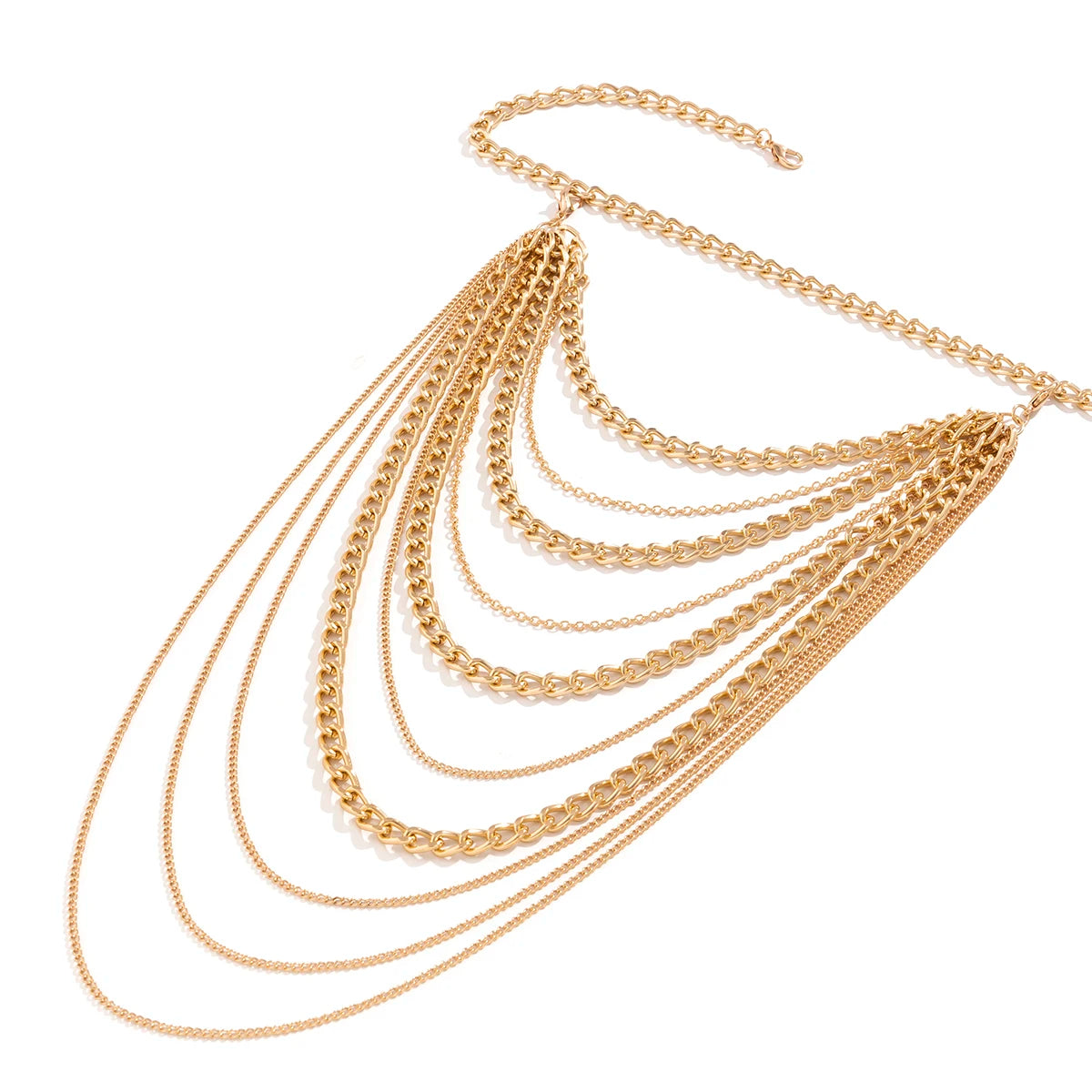 Multilayer Gold Color Metal Chains Shoulder Chain for Women Punk Long Tassel Neck Body Jewelry Party Gifts by IngeSight.Z