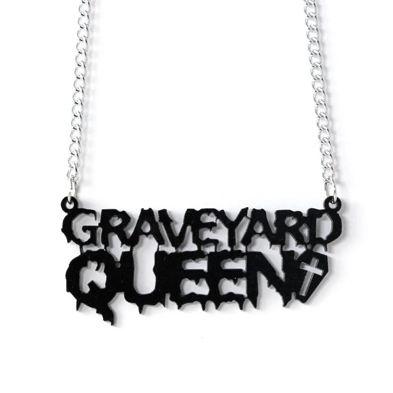 Acrylic Letter Necklace for Women - Goth Queen Hip Hop Chain, Witch Freak Halloween Necklace, Fashion Jewelry for Party Girls Gift