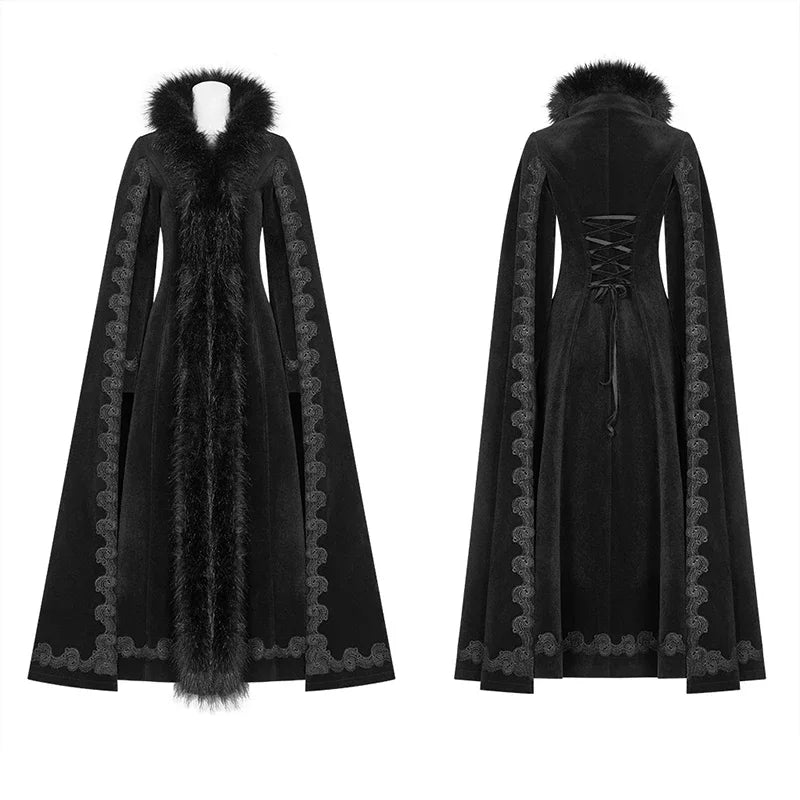 PUNK RAVE Women's Gothic Vintage Long Trench Coat - Gorgeous Cape for Evening Party, Halloween, and Stage Performance