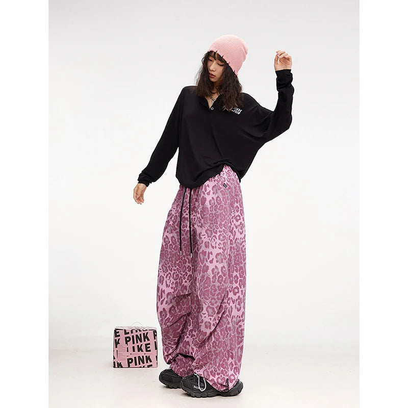 Stretchy High Waist Casual Embroidery Tie Dye Baggy Street Fashion Wide Leg Pants