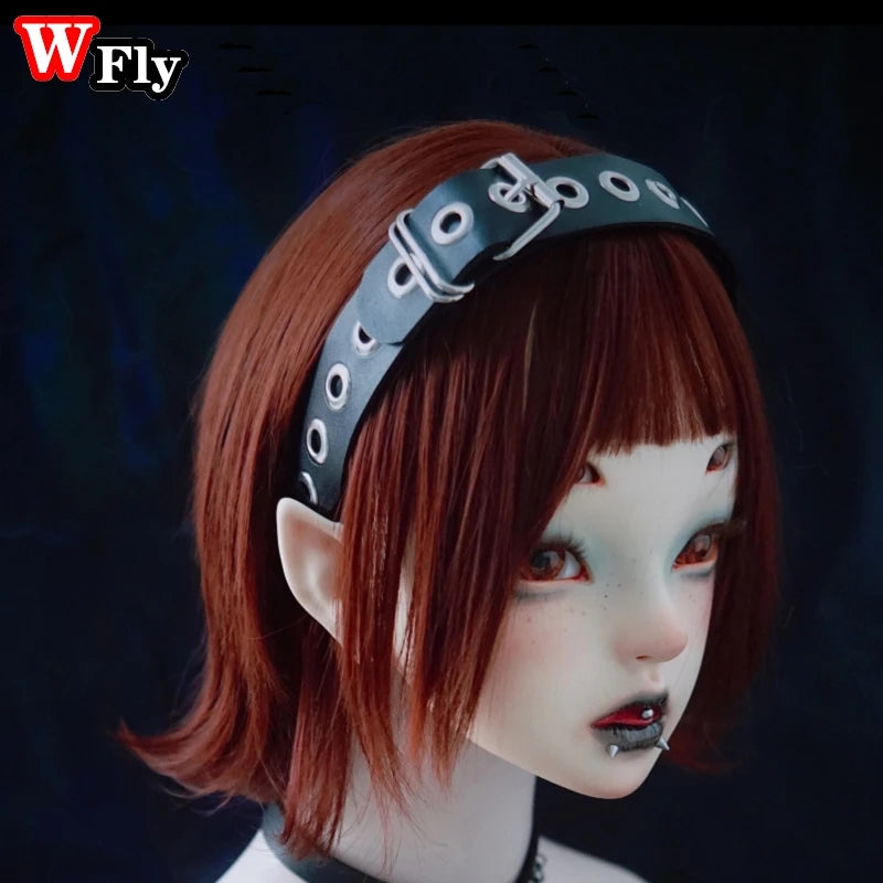 Y2K Gothic Punk Leather Buckle Hair hoop KC headband Harajuku Women Girl Dark Black Punk Hip hop Rock Hairbands Hair Accessories