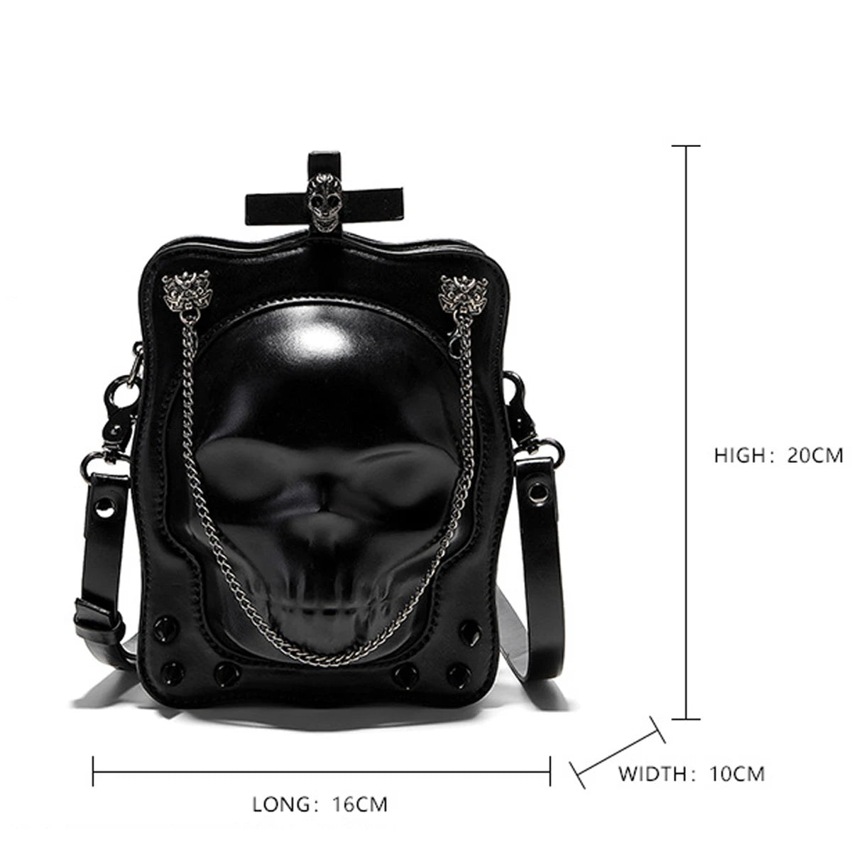 Halloween Theme Punk Rivet Skull Shape Shoulder bag, PU leather Skeleton Flap Bag with Zipper Closure Dark Gothic Crossbody Bag