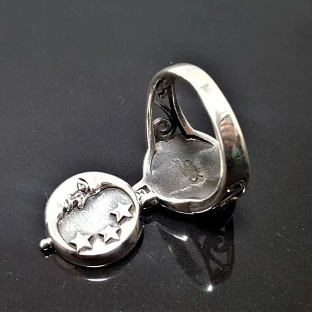 Men’s Punk Vintage Star Moon Flip Box Ring - Fashionable Party Jewelry Gift