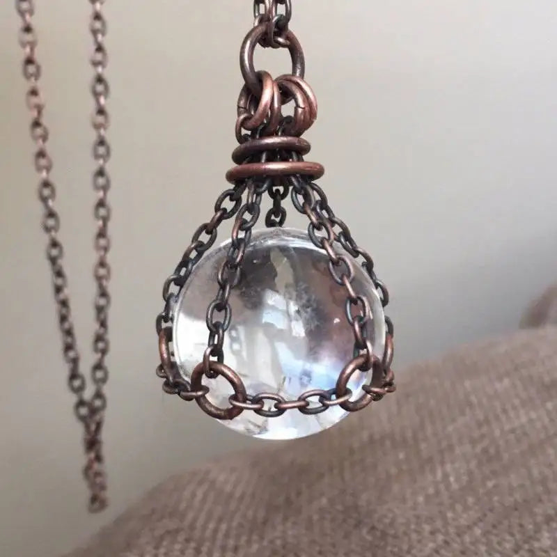 Clear Quartz / Crystal Ball Necklace / Healing Stone / layering / Statement Jewelry / Long Chain / Boho Crystal Ball Necklace