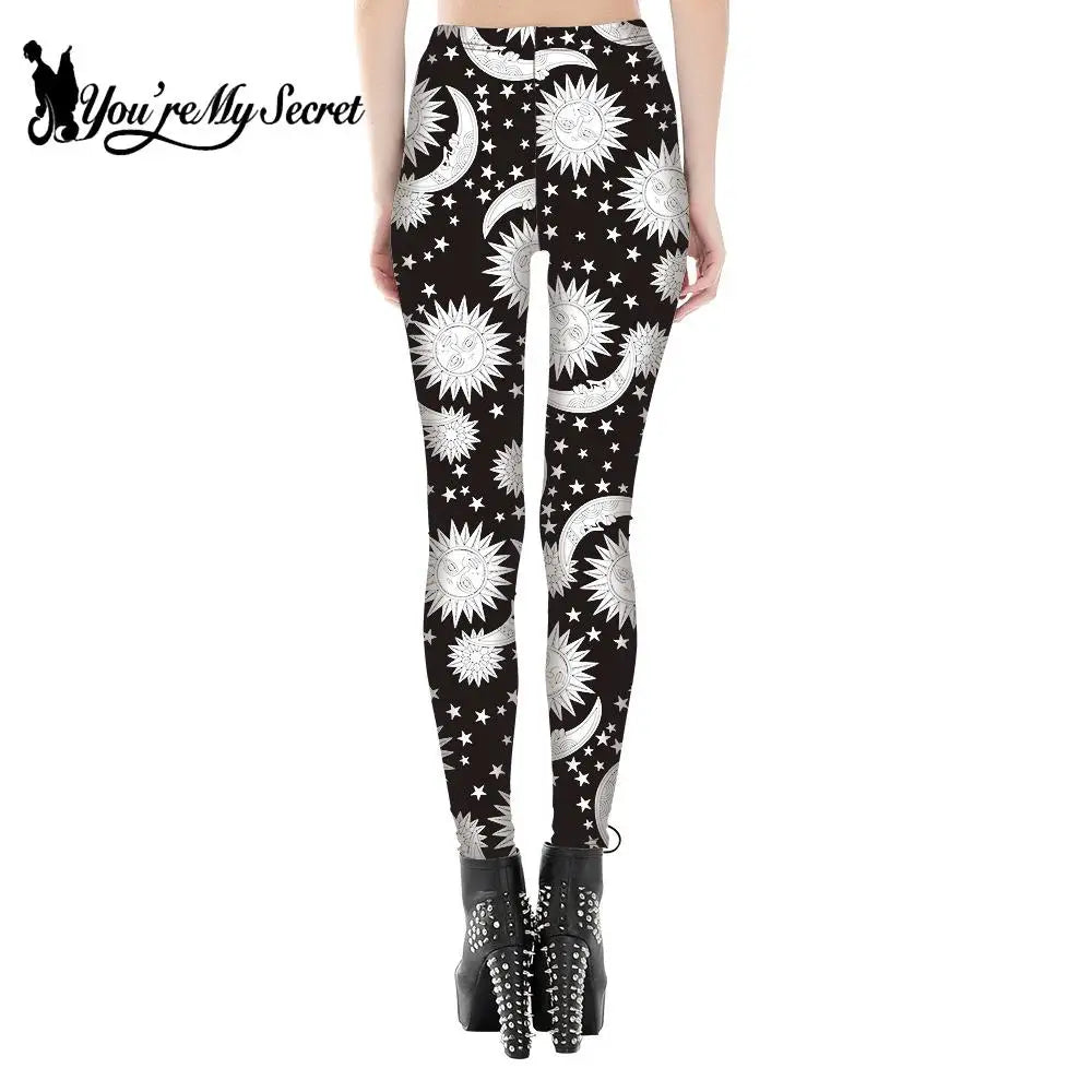 [You're MySecret] 2023 Dark Ouija Board Legging Stars Moon Pattern Elastic Pants Whitchy Black Legins Fitness Leggings For Women