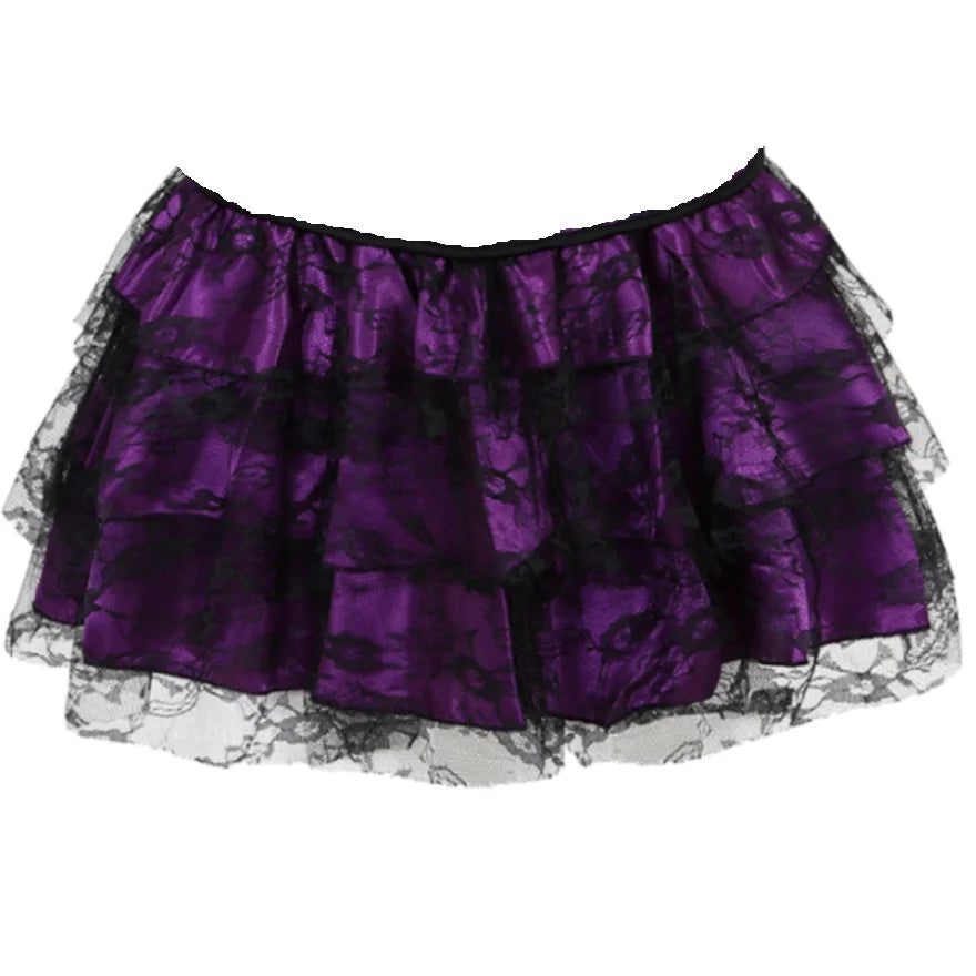 Gothic Sexy Floral Lace Mesh Tulle Mini Pleated Skirt - Party Dance Fashion Skirt, Plus Size