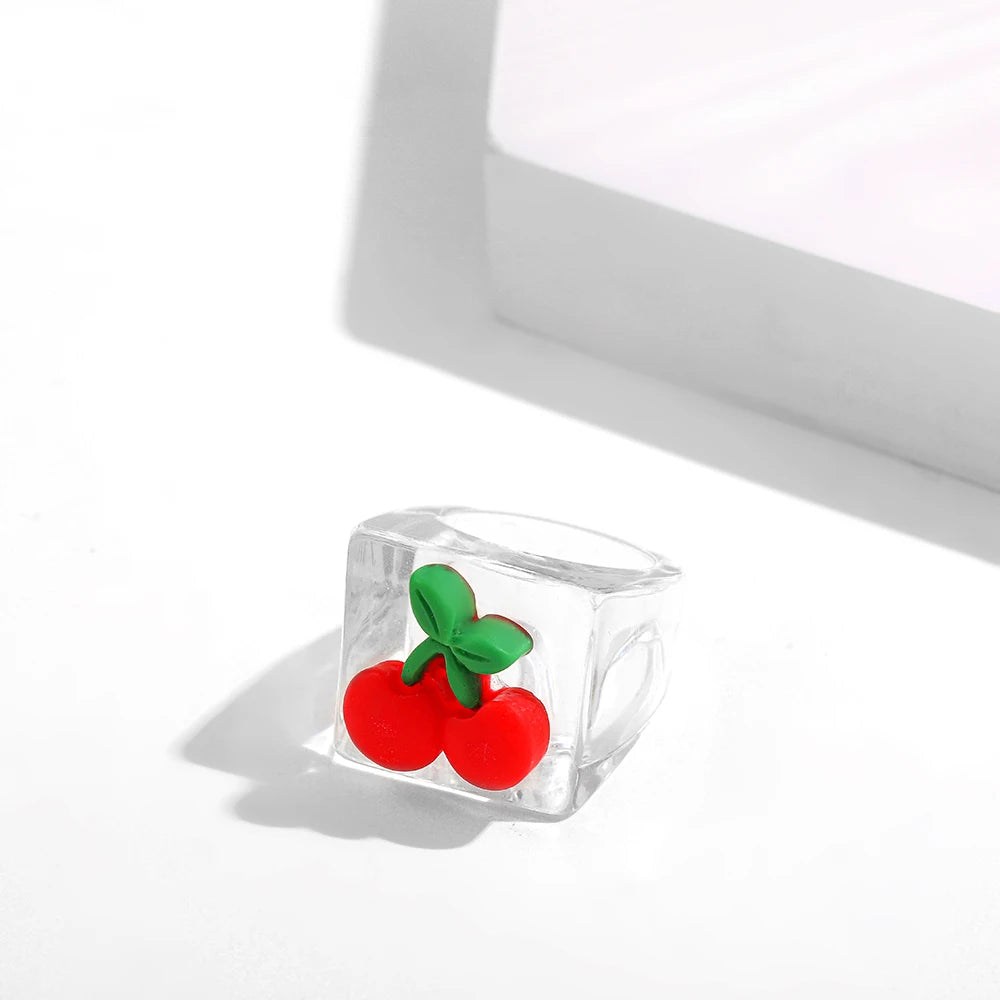 2024 Trendy Geometric Resin Acrylic Rings – Chunky Square & Round Knuckle Flower Jewelry for Women and Girls